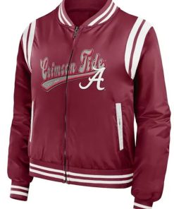 Crimson Satin Alabama Bomber Jacket