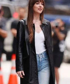 Dakota Johnson Materialists 2024 Black Leather Coat