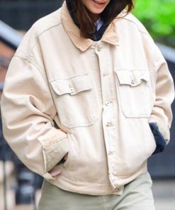 Emily Ratajkowski Beige Denim Jacket