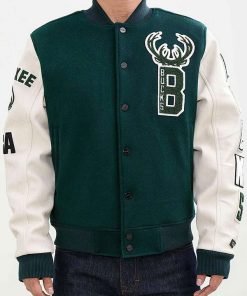 Milwaukee Bucks Wool Green And White Varsity Jacket