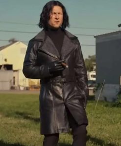 Hit Man 2024 Glen Powell Black Leather Coat
