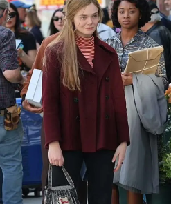 A Complete Uknown Elle Fanning Maroon Peacoat