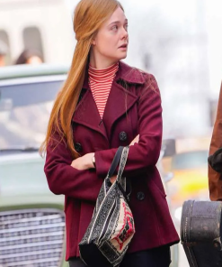 Elle Fanning Maroon Peacoat