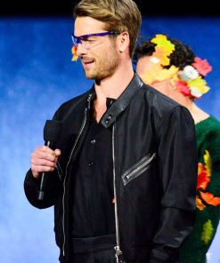 Glen Powell Black Leather Jacket