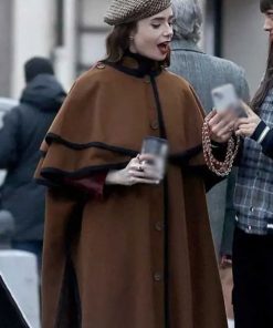 Lily Collins Brown Cape Coat