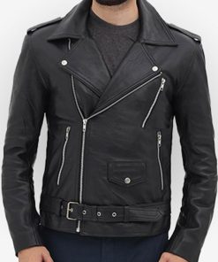 Aviator Style Mens Black Biker Leather Jacket