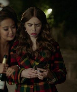Emily In Paris Lily Collins Multicolor Plaid Coat