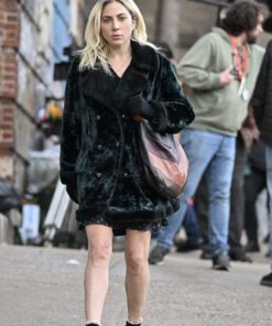 Lady Gaga Black Shearling Peacoat