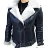 Kristy Black Sheepskin Shearling Biker Leather Jacket
