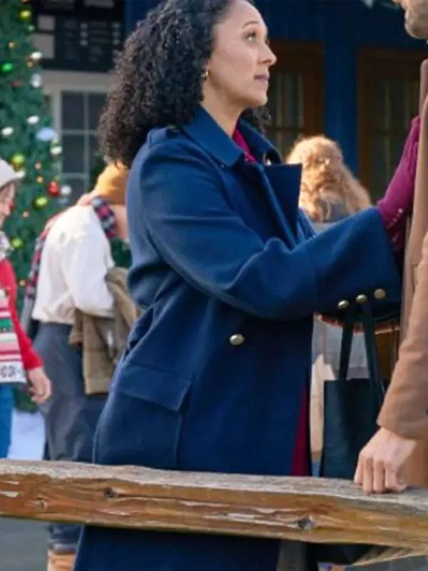 Scouting For Christmas Tamera Mowry-Housley Blue Wool Coat