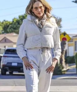 Actress Jennifer Lopez Cropped Puffer Vest