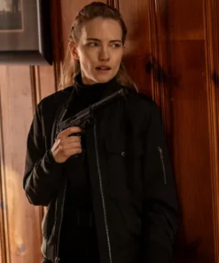 Alarum 2025 Willa Fitzgerald Black Bomber Jacket