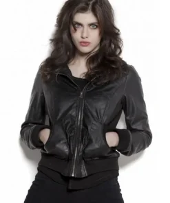 Alternative view of Alexandra Daddario Stylish Black Leather Jacket
