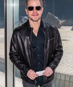 Alternative view of American Actor Matt Damon Black Leather Jacket
