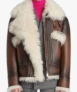 Steve Harvey Aviator Fur Brown Leather Jacket
