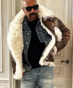 Steve Harvey Shearling Aviator Leather Jacket