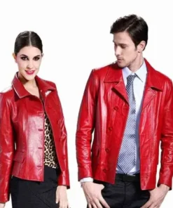 Valentines Day Couple Red Leather Jacket