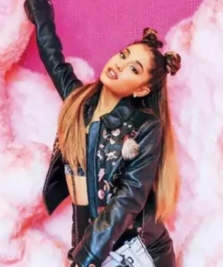 Ariana Grande Café Racer Black Leather Jacket