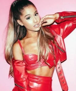 Ariana Grande Cropped Red Biker Jacket