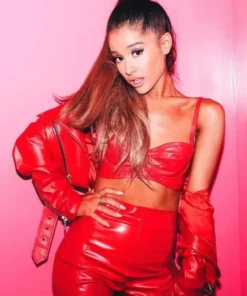 Ariana Grande Cropped Red Leather Biker Jacket