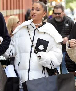 Ariana Grande White Oversized Puffer Hooded Jacket