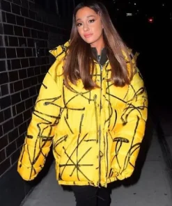 Ariana Grande Yellow Puffer Hooded Jacket