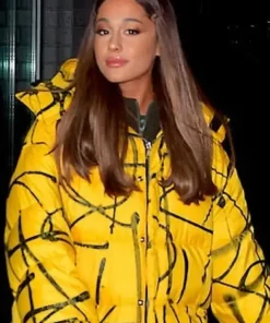 Alternative view of Ariana Grande Yellow Puffer Hooded Jacket