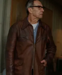 The Brutalist Jonathan Hyde Brown Leather Jacket
