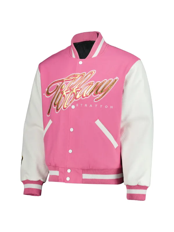 WWE Tiffy Time Tiffany Stratton Pink Varsity Jacket