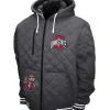 NCAA Ohio State Buckeyes Grey Quilted Hooded Jacket