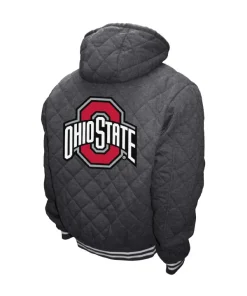 NCAA Ohio State Buckeyes Grey Quilted Hooded Jacket - Image 2