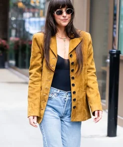 Dakota Johnson 2025 Brown Leather Jacket