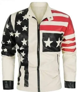 USA Flag Cafe Racer Leather Jacket