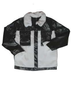 Cool Girl Black Faux Fur Leather Jacket For Sale
