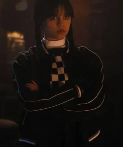 Wednesday S01 Jenna Ortega Black Bomber Jacket - Image 3