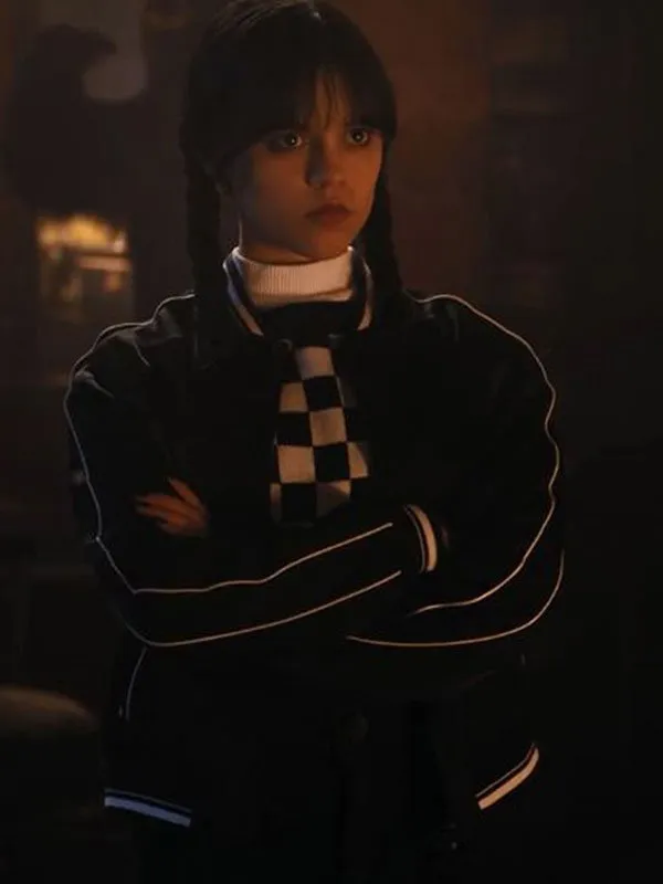 Wednesday S01 Jenna Ortega Black Bomber Jacket - Image 3