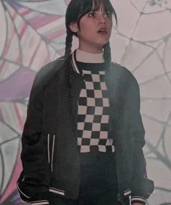 Wednesday S01 Jenna Ortega Black Bomber Jacket
