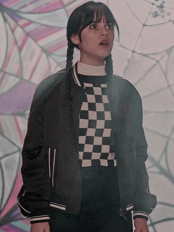 Wednesday S01 Jenna Ortega Black Bomber Jacket