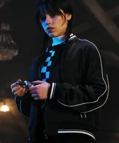 Alternative view of Wednesday S01 Jenna Ortega Black Bomber Jacket
