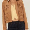 Women's Rodeo Embroidered Brown Suede Jacket