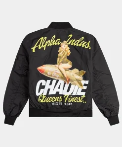 Alpha Indus x Chadie Queen Finest 2012 Black Satin Bomber Jacket For Men and Women