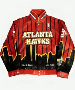 American Rapper 2 Chainz Atlanta Hawks x Jeff Hamilton Red Leather Jacket For Men and Women