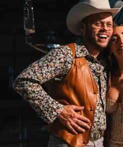Charley Crockett Cowboy Brown Leather Vest
