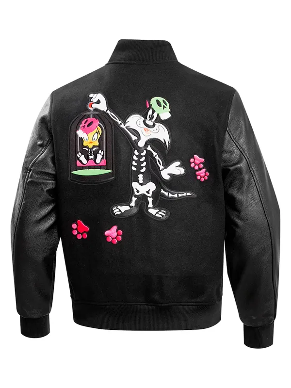 Film Series Looney Tunes Sylvester Unisex Black Wool Bomber Varsity Jacket