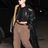 Hailey Bieber Leather Trench Coat