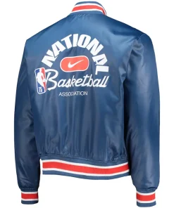 NBA 75th Anniversary Courtside Blue Satin Varsity Jacket For Both Men and Women