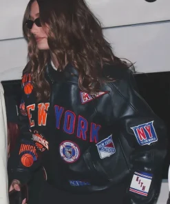 New York Knicks 2025 Hailey Bieber bomber Leather jacket