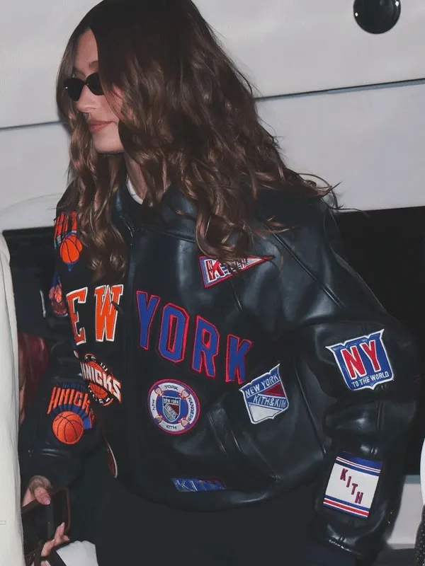 New York Knicks 2025 Hailey Bieber bomber Leather jacket