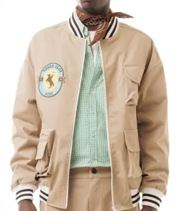 Rodeo Club Embroidered Patch Unisex Beige Cotton Bomber Jacket