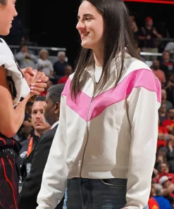 WNBA Indiana Fever Caitlin Clark White and Pink Windrunner Bomber Jacket For Women